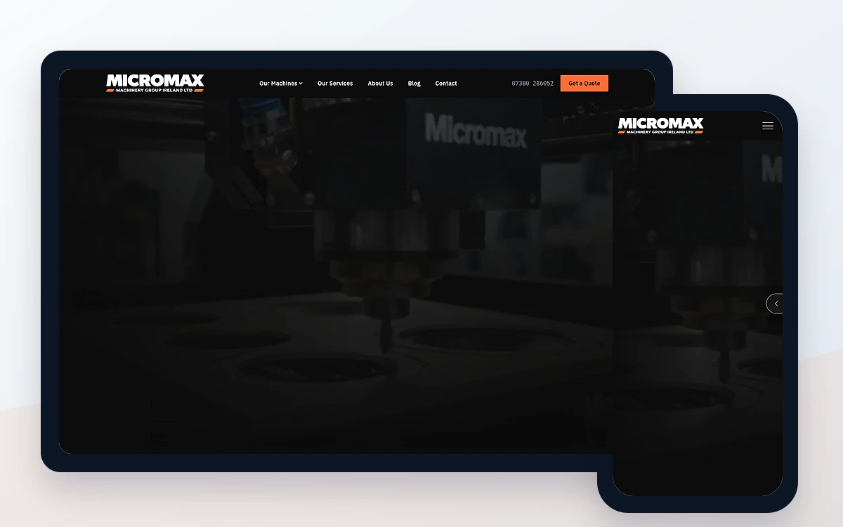 Micromax Group website shown on a laptop and phone