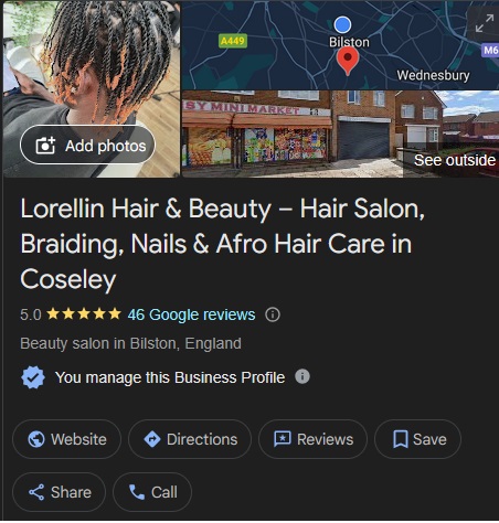  Google Business Profile for Lorellin Hair & Beauty, set up and optimised by VV Design as part of a complete web development and digital marketing package.
